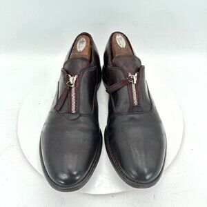 Premiata Men Size 9 Dark Brown Leather Front Zip Plain Toe Casual Shoes